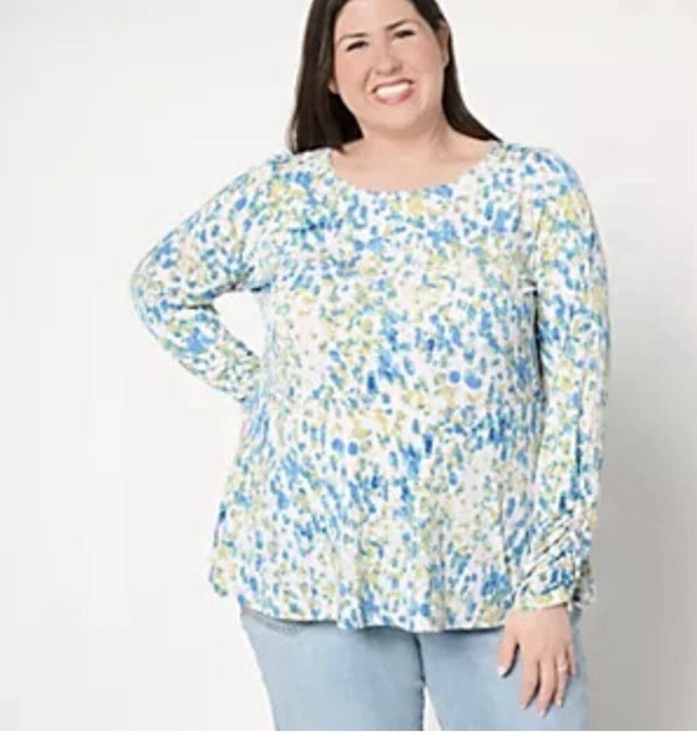Susan Graver Liquid Knit Bateau Neck LS Peplum Top Oversized XL See Measurement